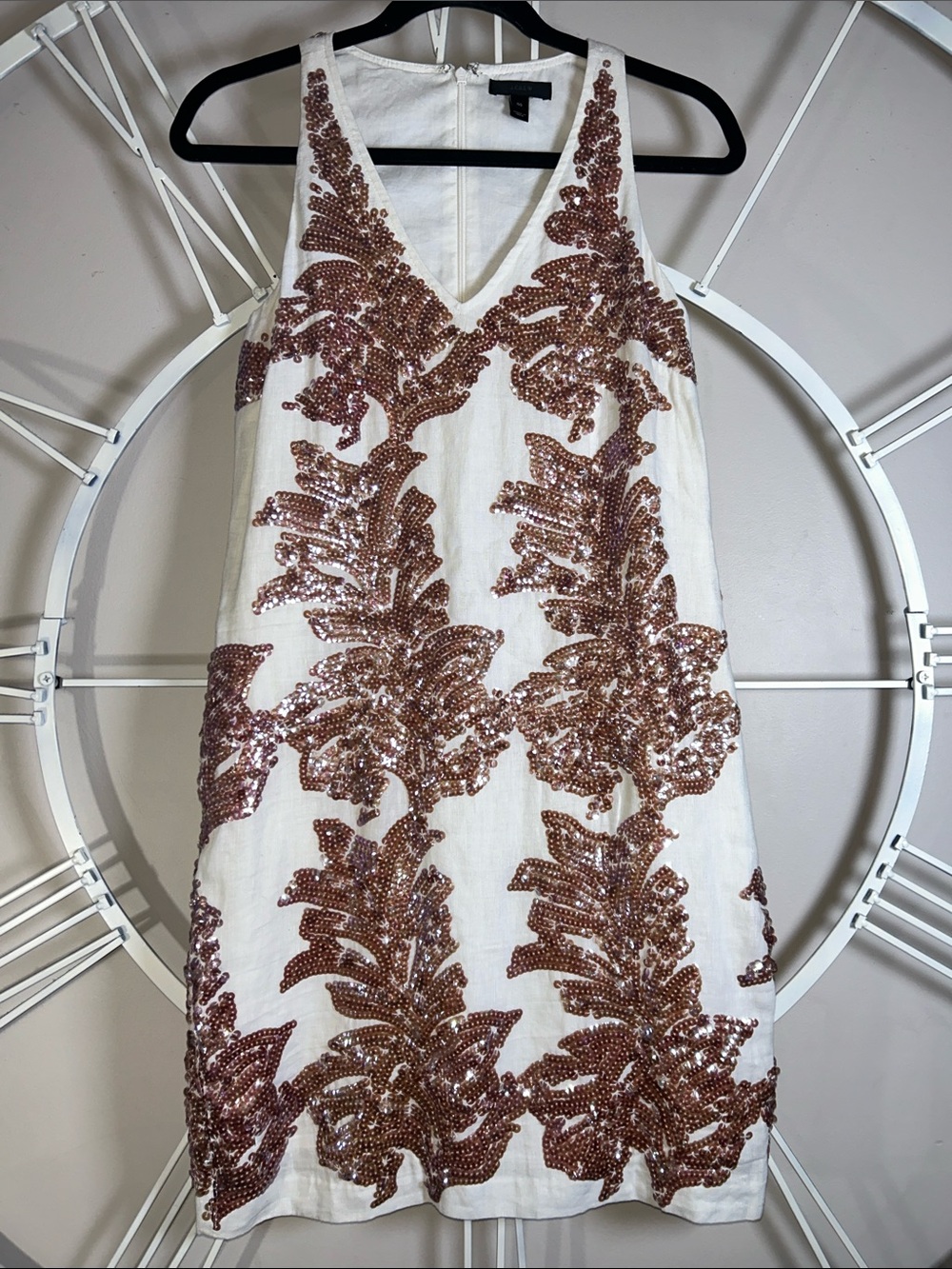 Vintage J. Crew Linen-Blend Sequin Shift Dress Party Mini (Style #C7916)